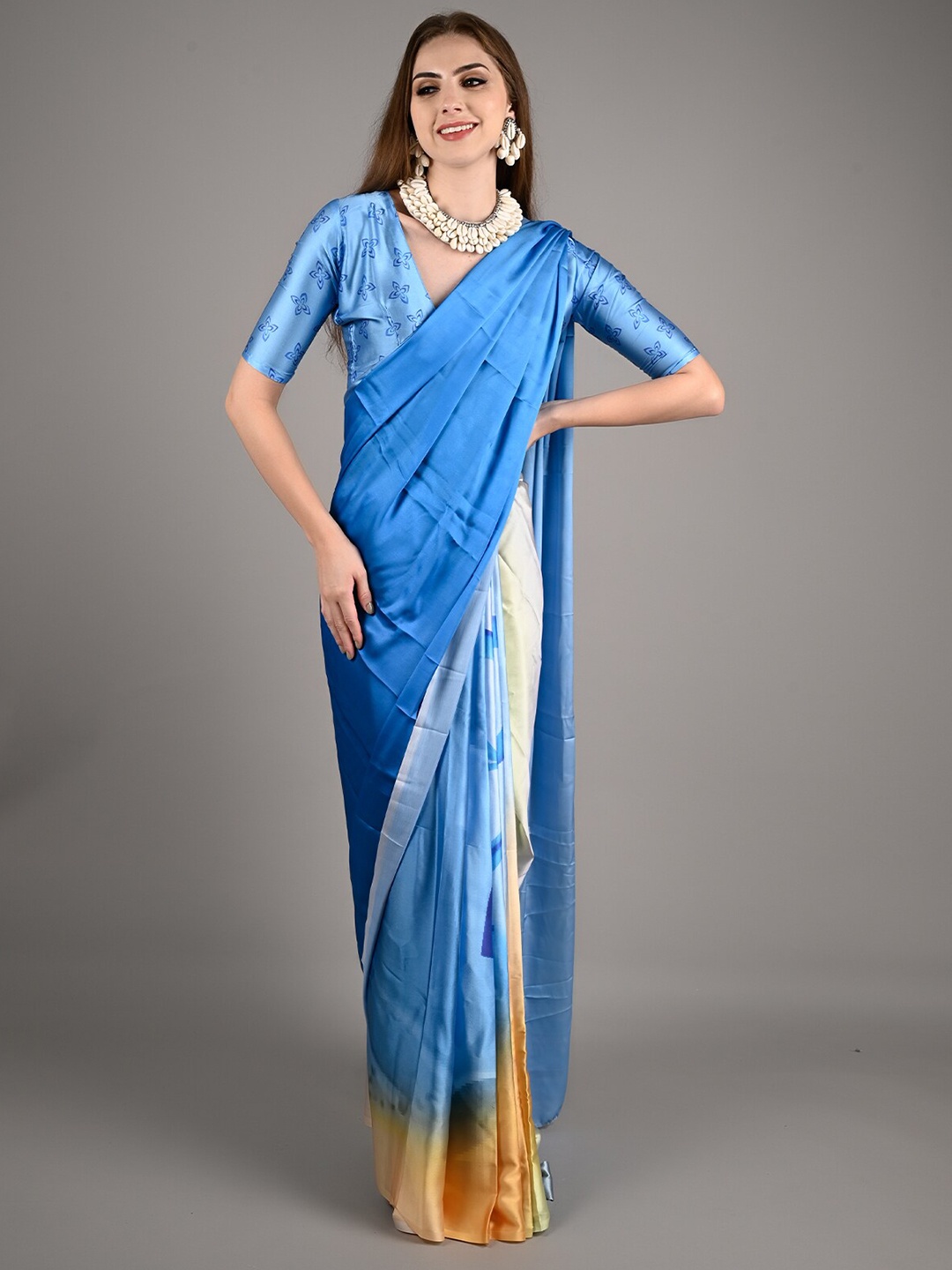 

ODETTE Ombre Dyed Satin Saree, Yellow