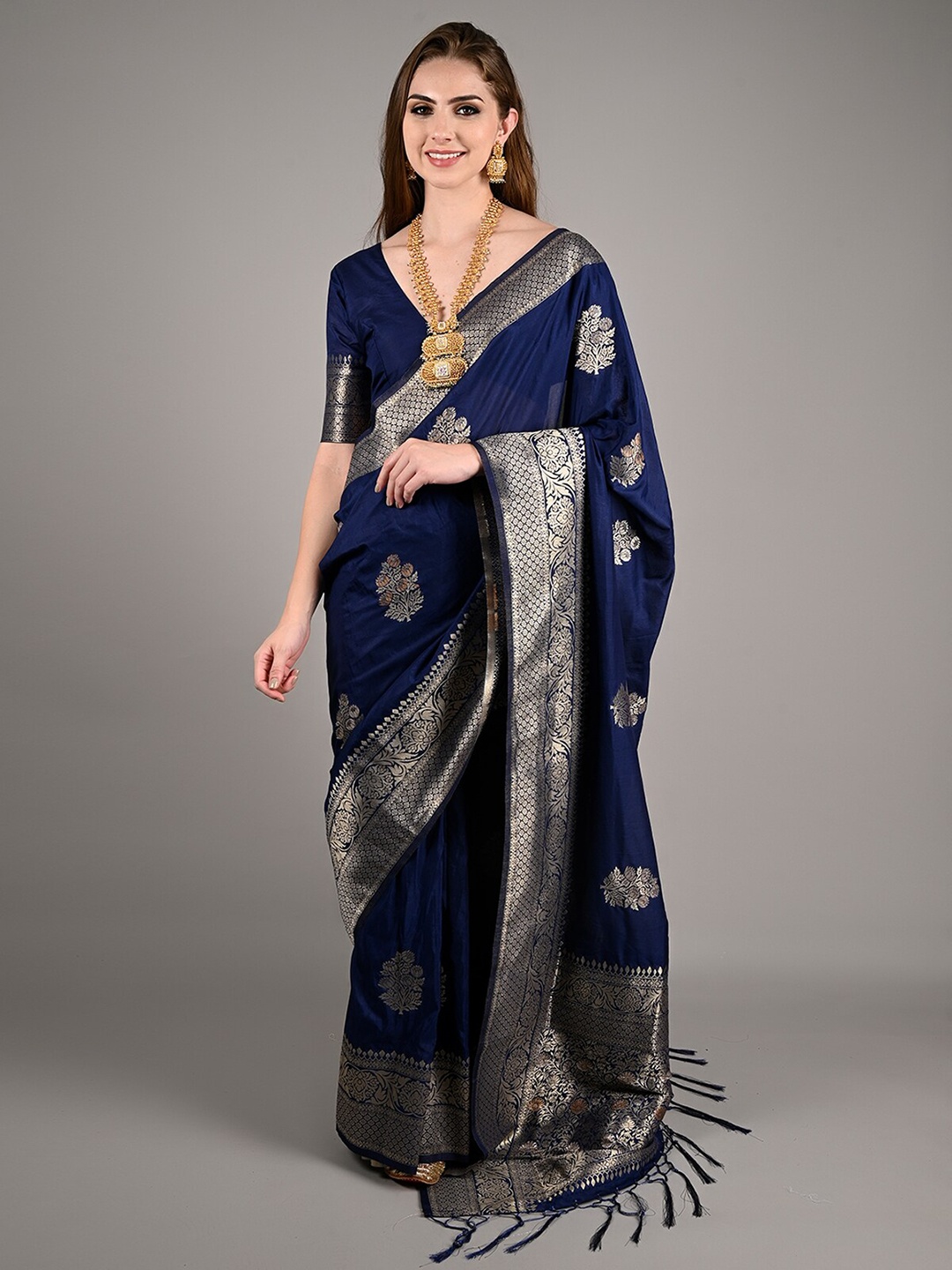 

ODETTE Ethnic Motifs Woven Design Zari Saree, Blue