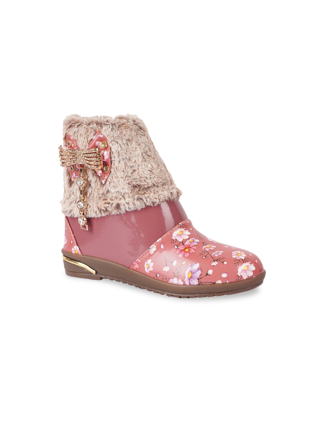 

BAESD Girls Embellished Faux Fur Trim Winter Boots, Peach