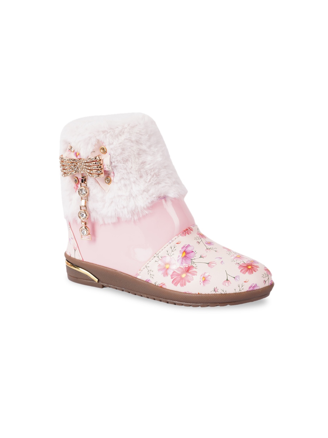 

BAESD Girls Embellished Faux Fur Trim Winter Boots, Pink