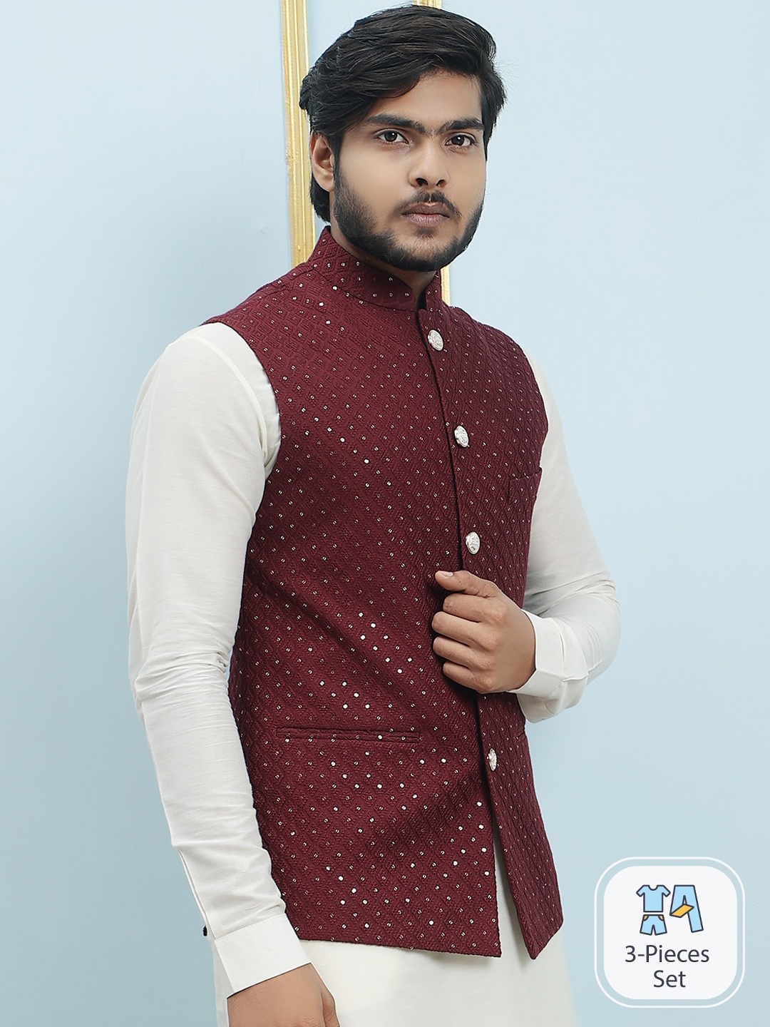 

See Designs Regular Pure Silk Kurta & Pyjamas With Nehru Jacket, White