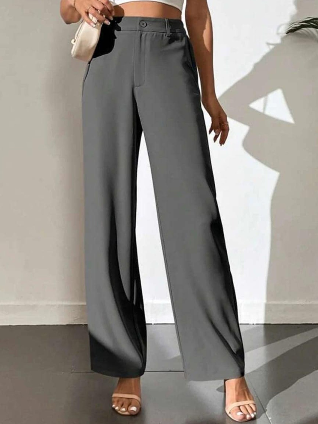 

Next One Women Smart Loose Fit High-Rise Parallel Trousers, Grey