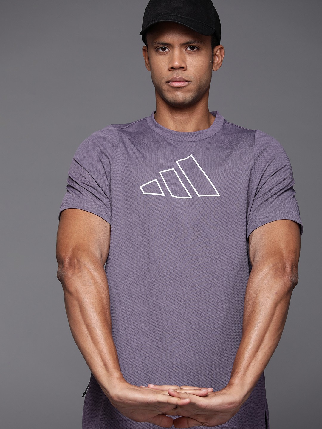 

ADIDAS Men Regular Fit Brand Logo Printed Training T-shirt, Purple