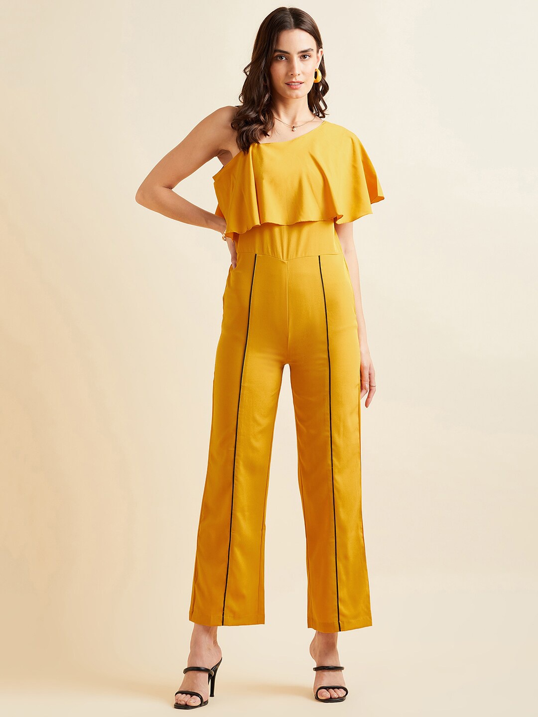 

PANIT One Shoulder Basic Jumpsuit With Ruffles, Yellow