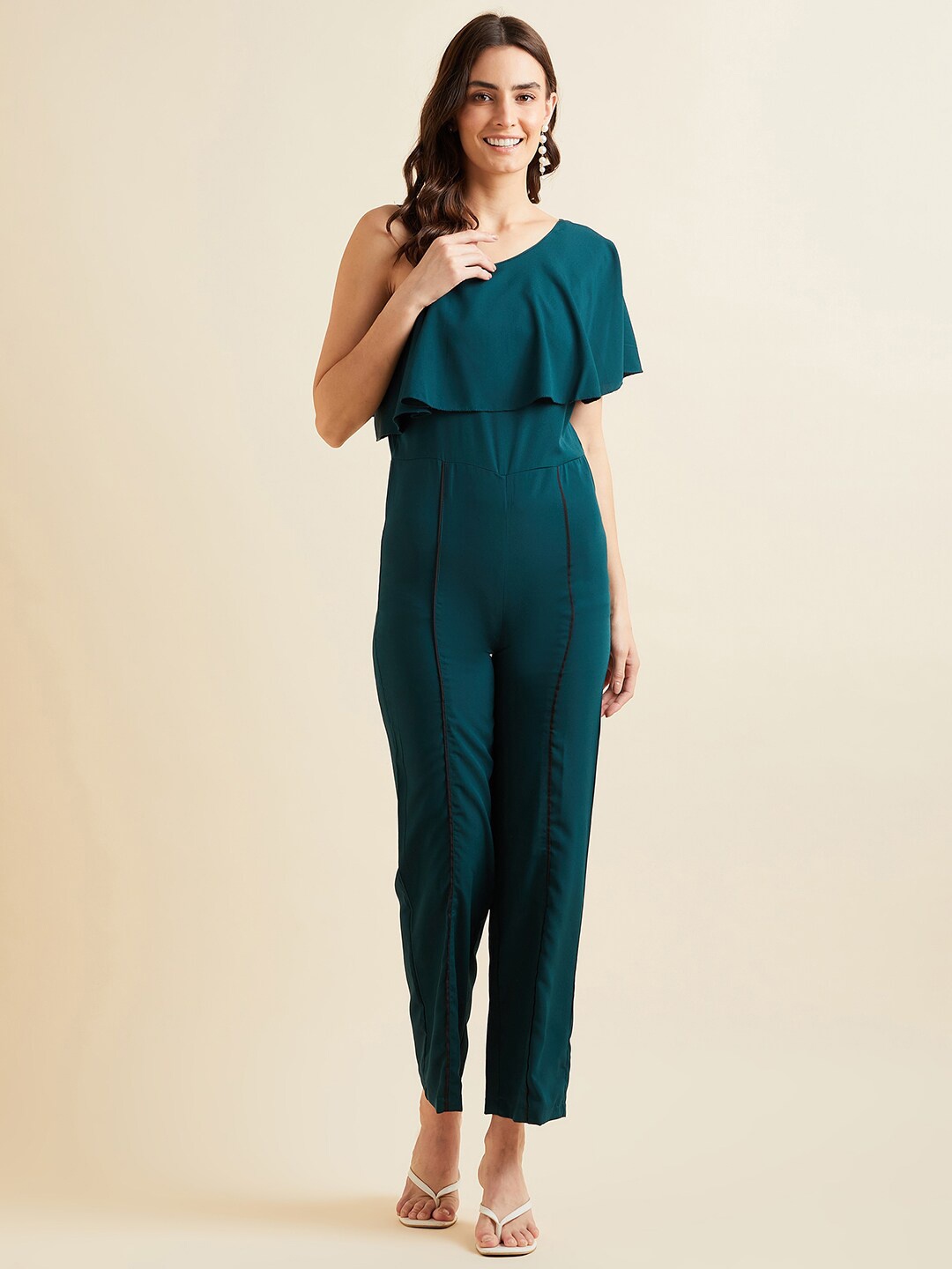 

PANIT Asymmetric Neck Ruffled Basic Jumpsuit, Green