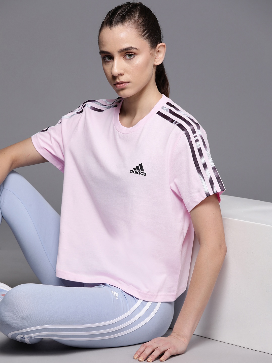 

ADIDAS Women VIBAOP 3S CRO Oversized Pure Cotton T-shirt, Pink