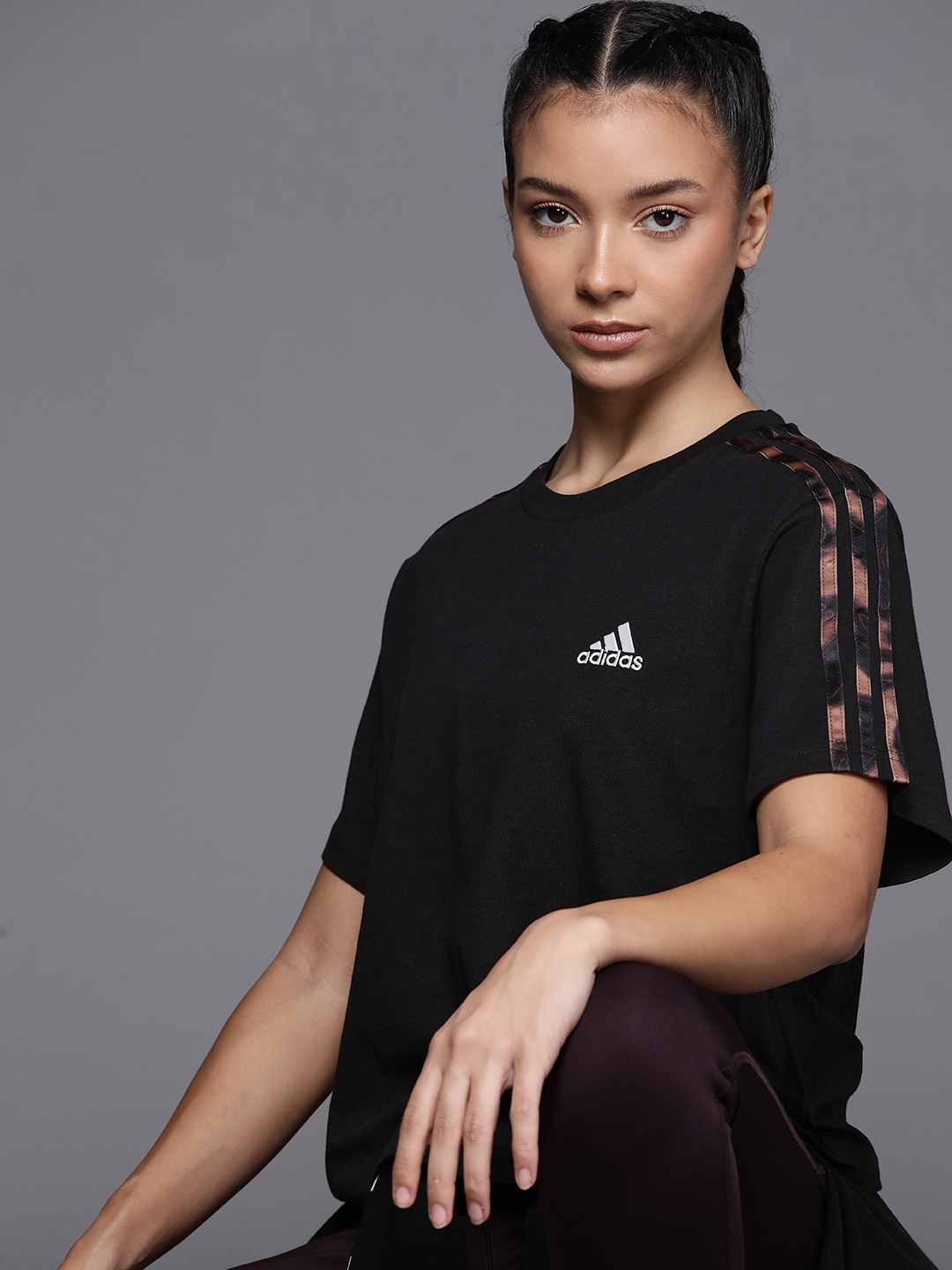 

ADIDAS Women VIBAOP 3S CRO Oversized Pure Cotton T-shirt, Black