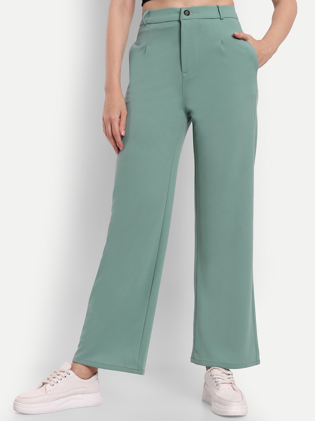 

BROADSTAR Women Smart Loose Fit High-Rise Easy Wash Trousers, Green