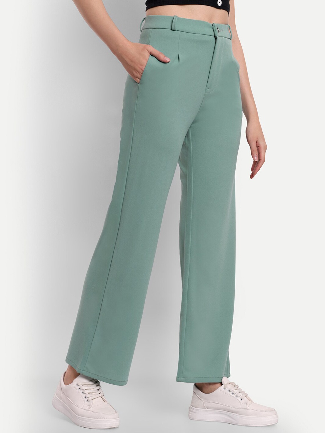 

BROADSTAR Women Smart Loose Fit High-Rise Easy Wash Trousers, Green