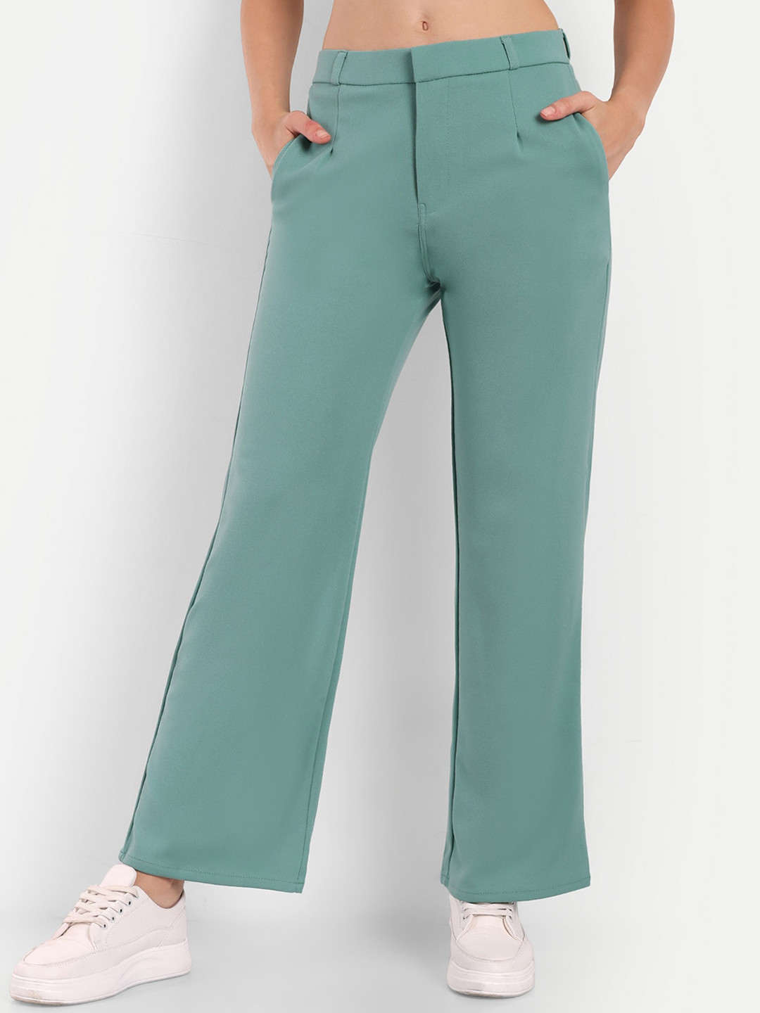 

BROADSTAR Women Smart Loose Fit High-Rise Easy Wash Trousers, Green