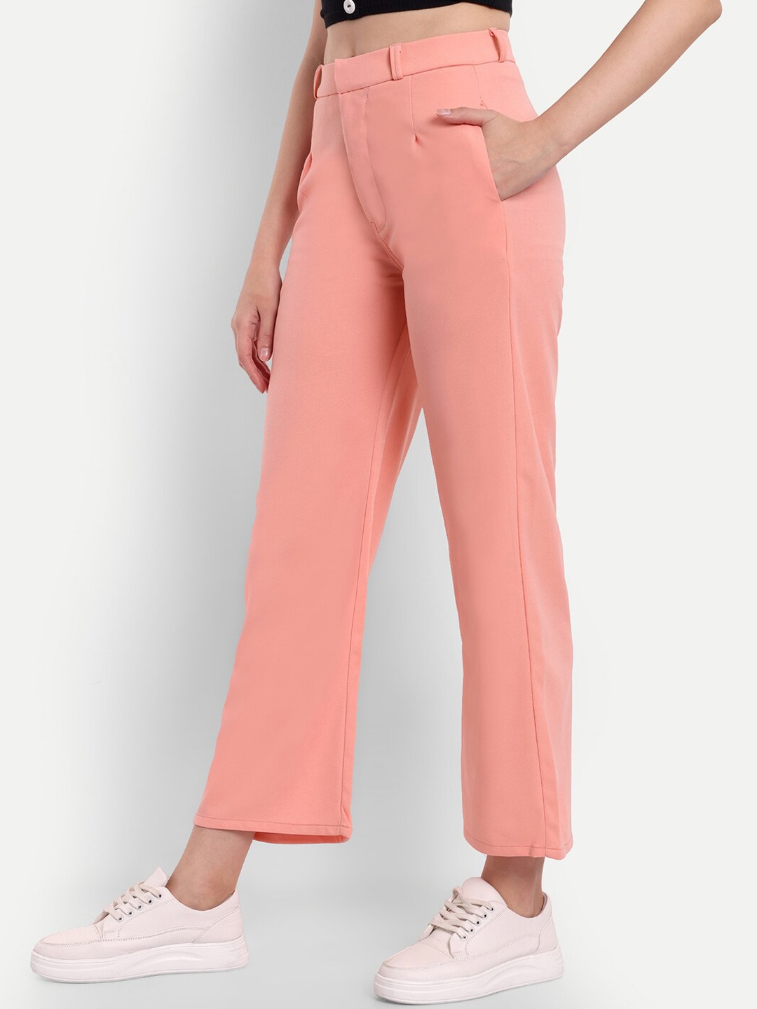 

Next One Women Smart High-Rise Easy Wash Loose Fit Parallel Trousers, Coral