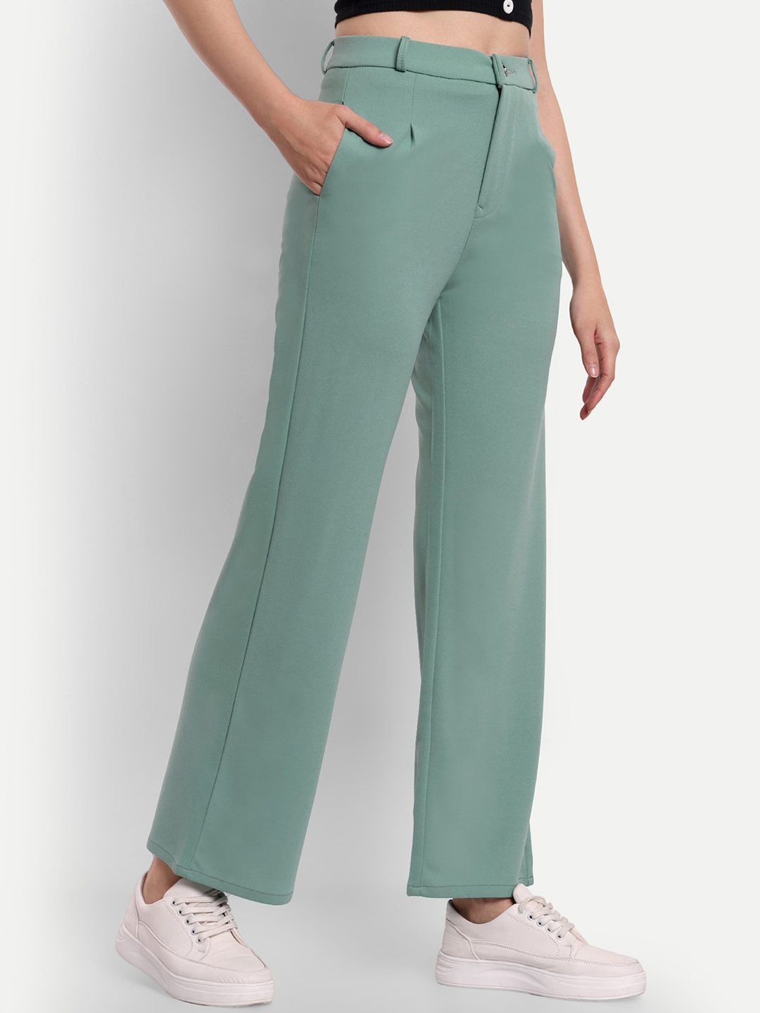 

Next One Women Smart High-Rise Easy Wash Loose Fit Parallel Trousers, Green