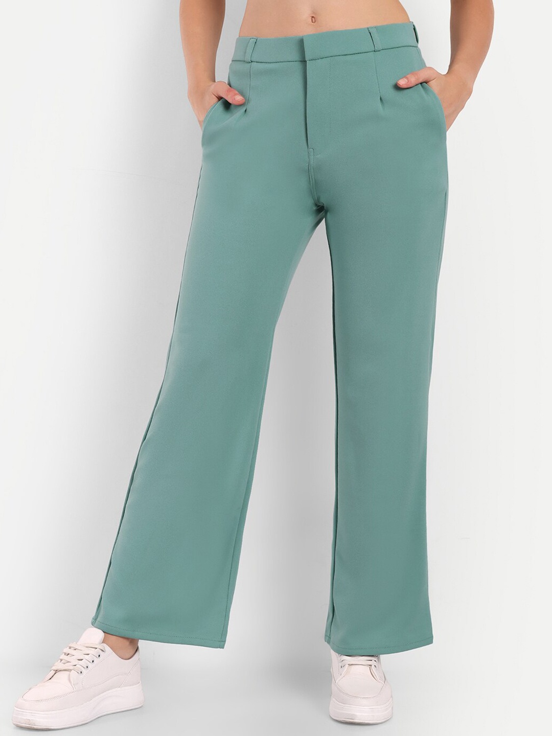 

Next One Women Smart Loose Fit High-Rise Parallel Trousers, Green