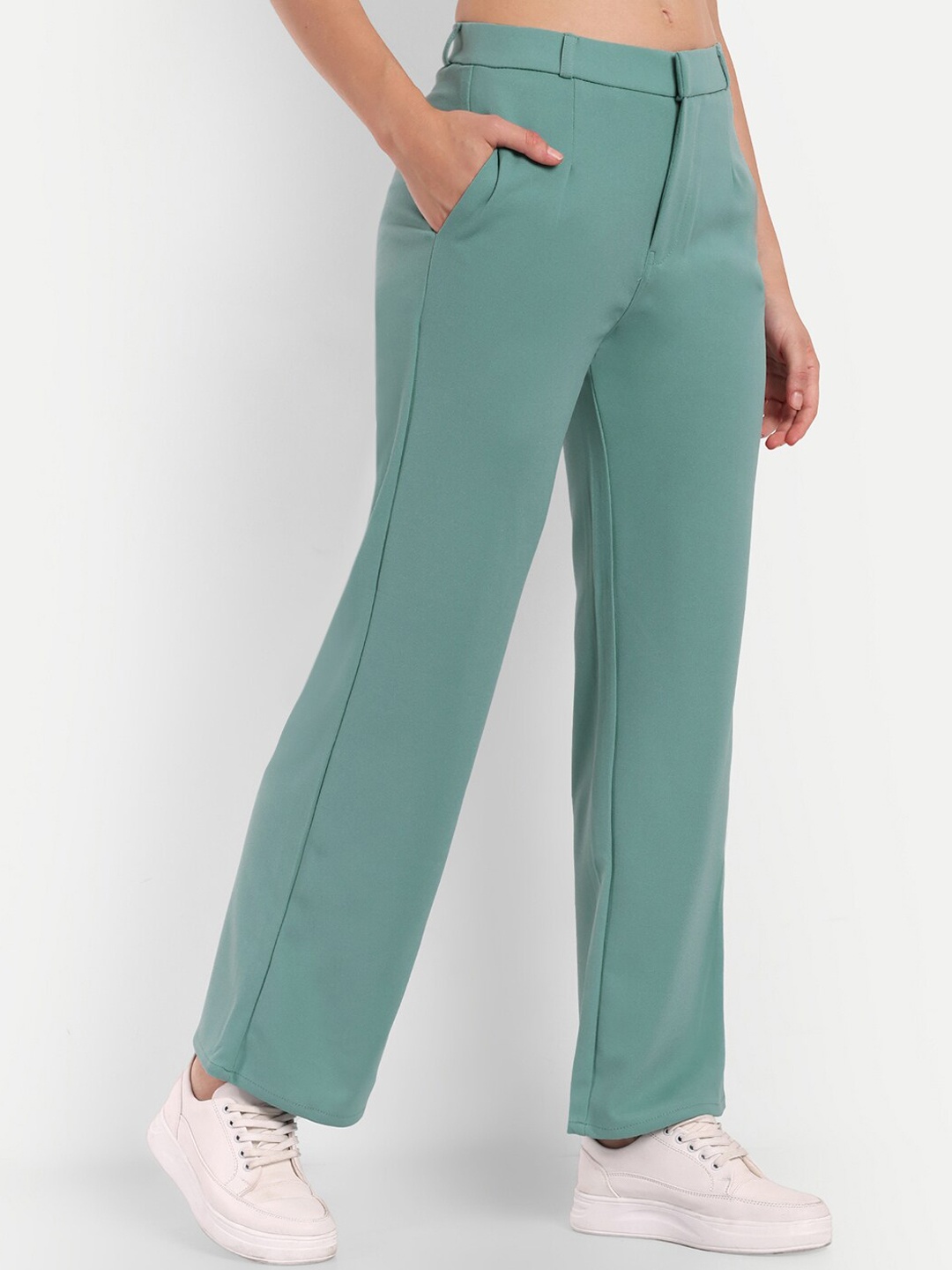 

Next One Women Smart Loose Fit High-Rise Parallel Trousers, Green