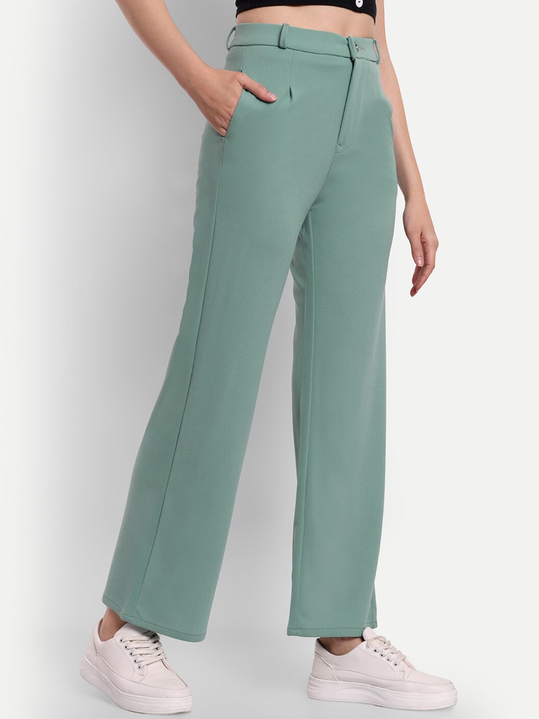 

Next One Women Smart High-Rise Easy Wash Loose Fit Parallel Trousers, Green