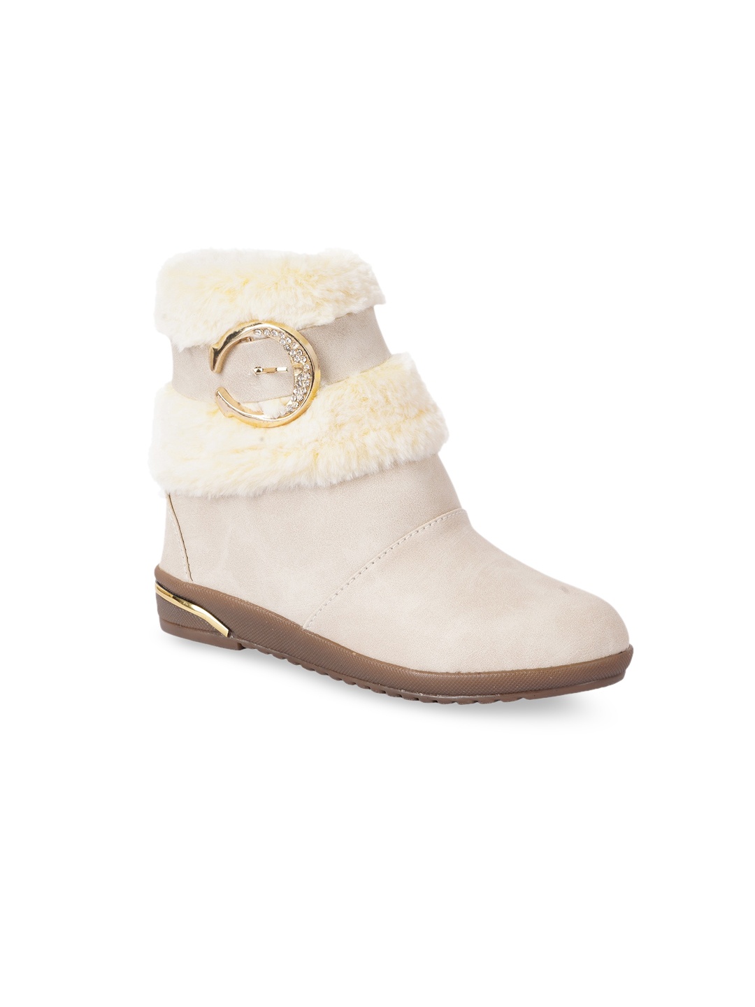 

BAESD Girls Embellished Faux Fur Trim Winter Boots, Cream