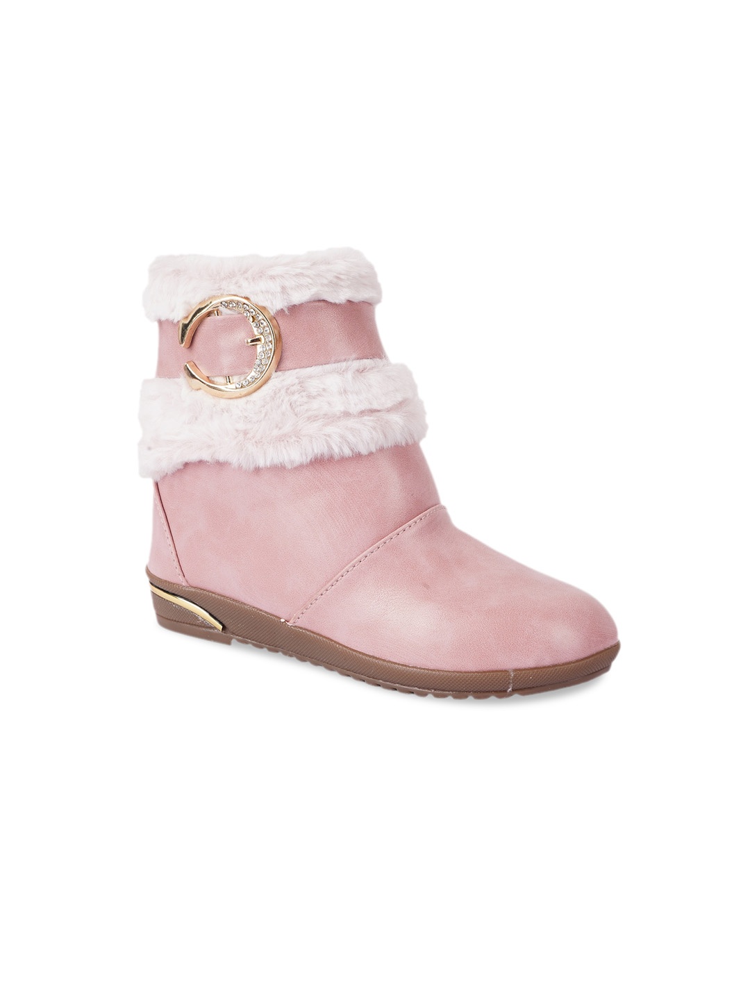 

BAESD Girls Embellished Faux Fur Trim Winter Boots, Pink