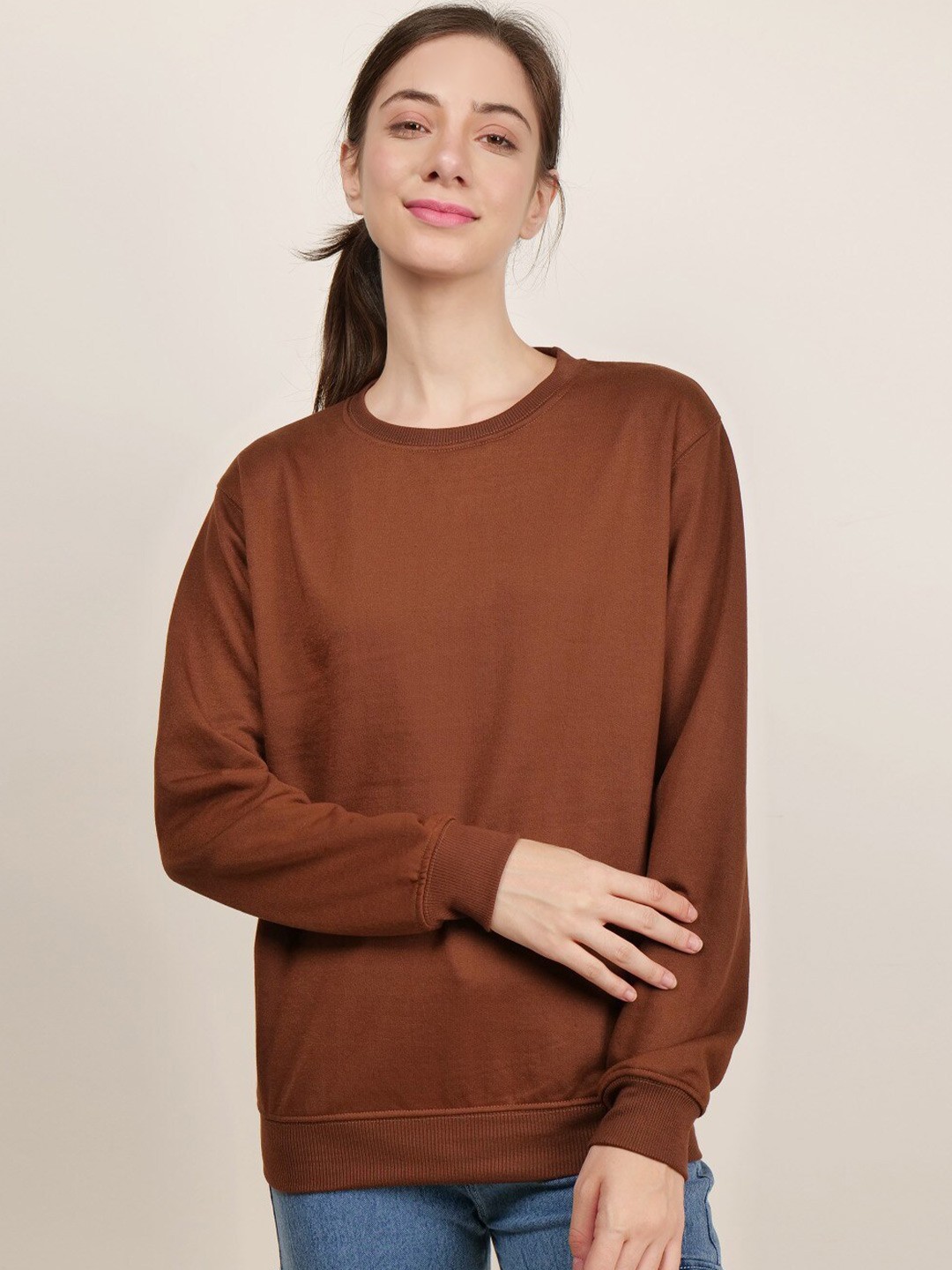 

TABADTOD Round Neck Pullover, Brown
