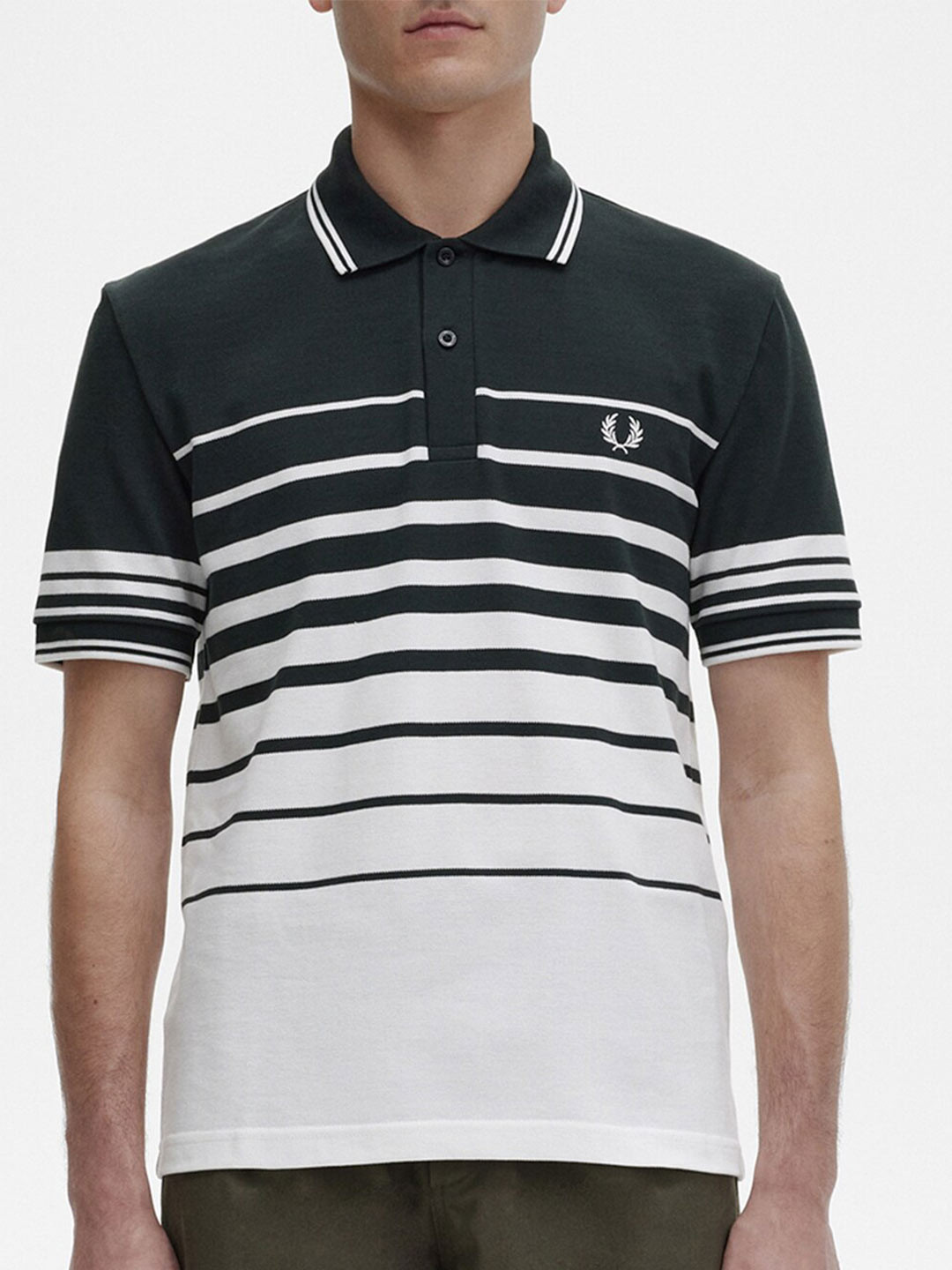 

Fred Perry Striped Polo Collar Pure Cotton Casual T-shirt, Green