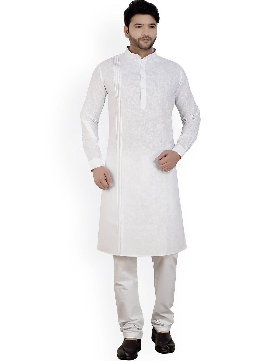 

ARRUGA Mandarin Collar Straight Kurta with Pyjamas, White