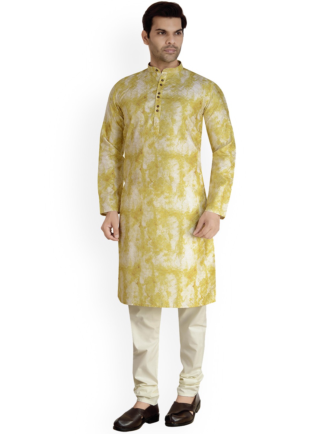 

ARRUGA Geometric Embroidered Mandarin Collar Sequinned Straight Kurta with Churidar, Green