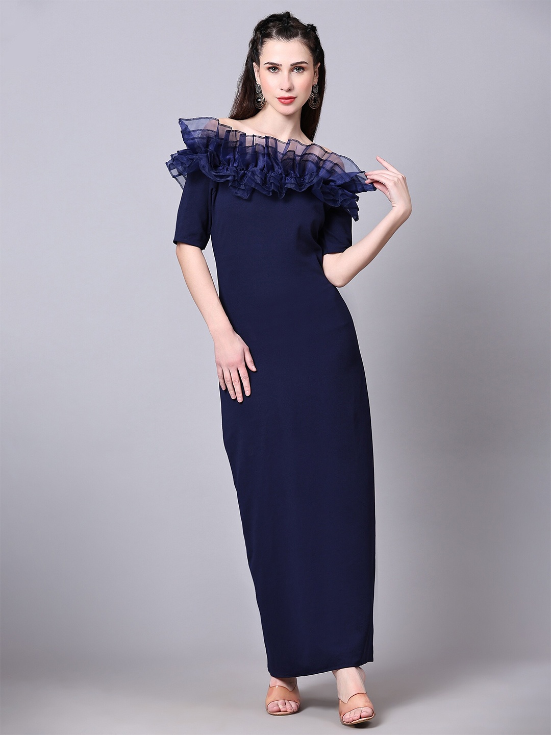 

BAESD Off-Shoulder Gathered or Pleated Maxi Dress, Blue