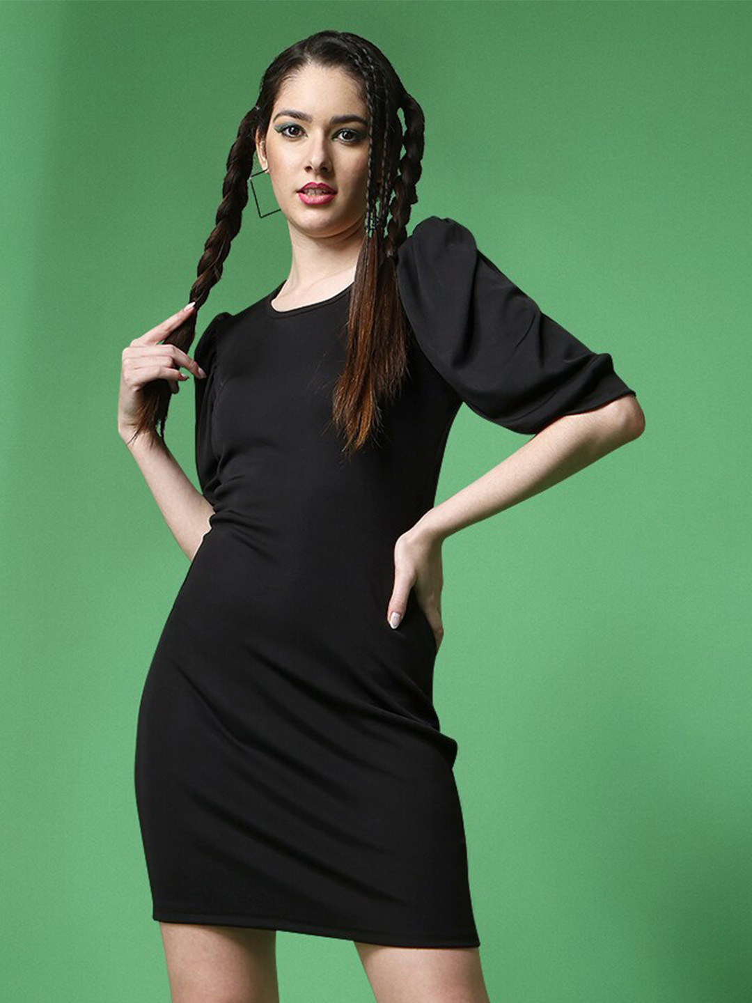 

BAESD Puff Sleeves Sheath Dress, Black