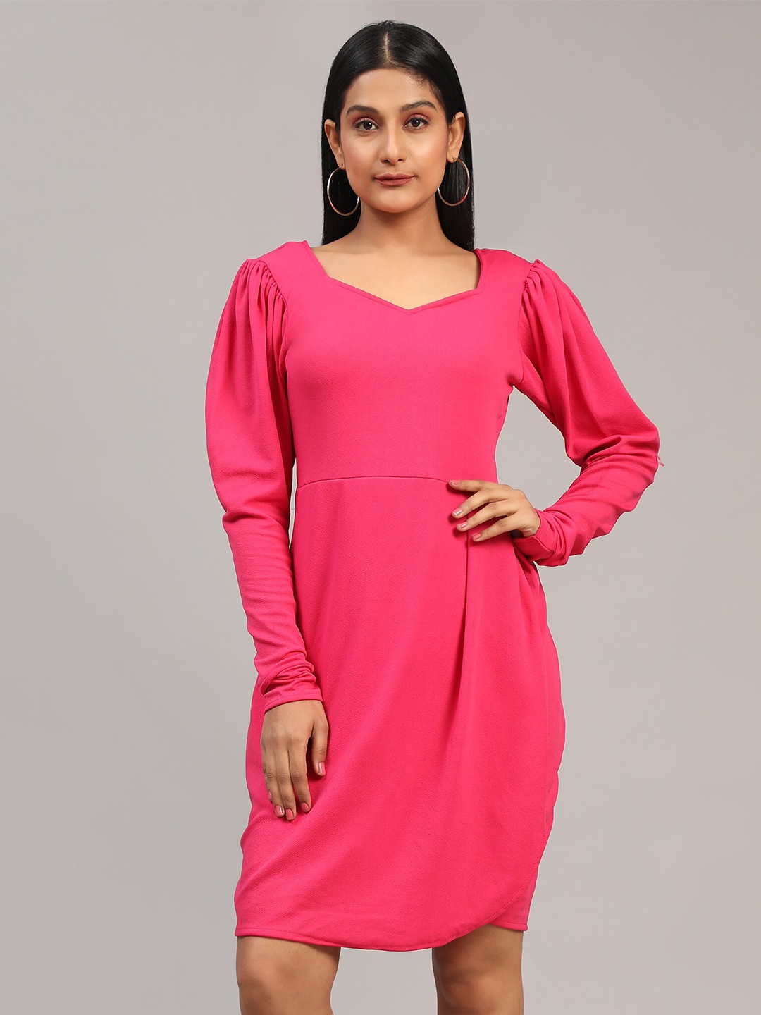 

BAESD Sweetheart Neck Puff Sleeves Sheath Dress, Pink