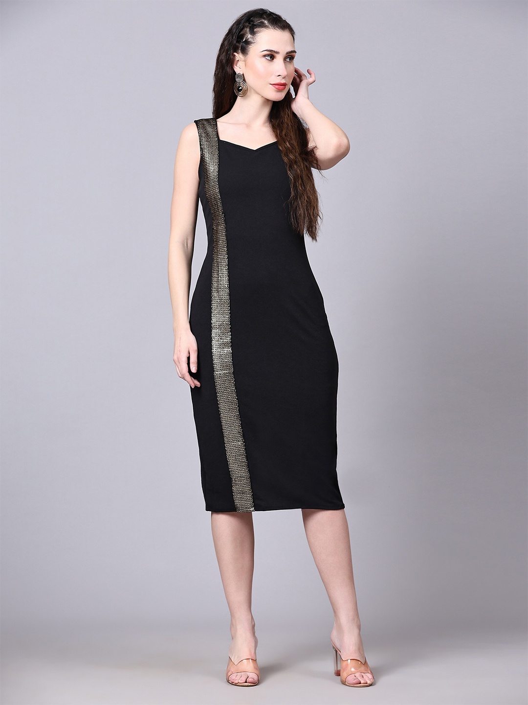 

BAESD Sweetheart Neck Sheath Midi Dress, Black