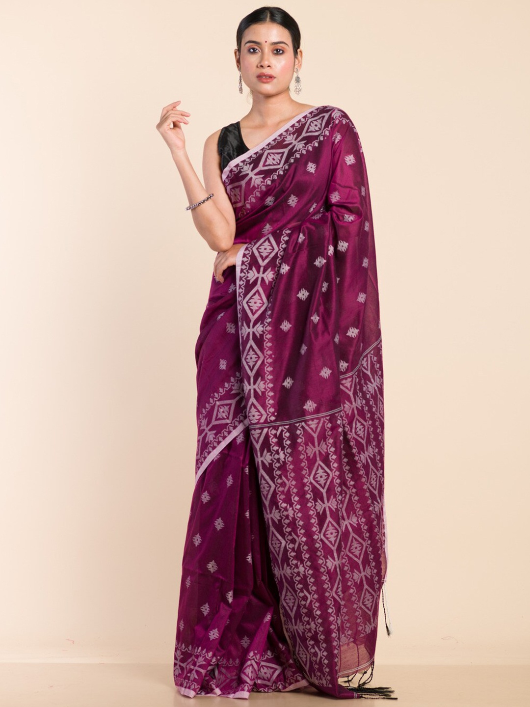 

HERE&NOW Ethnic Motifs Woven Design Jamdani Saree, Mauve