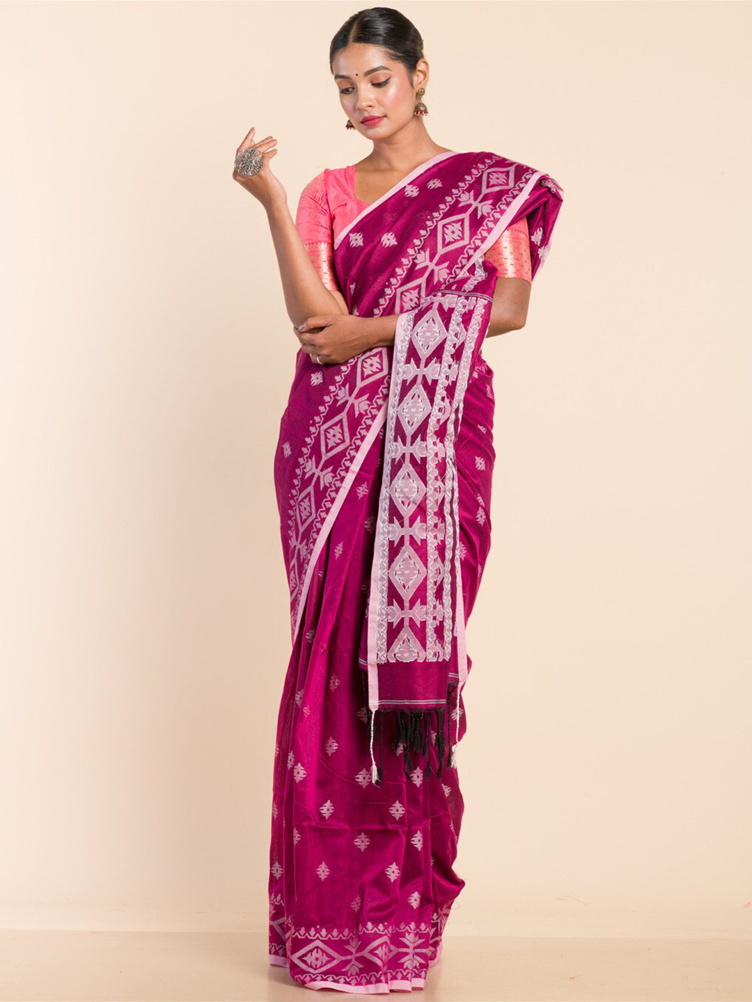 

HERE&NOW Ethnic Motifs Woven Design Jamdani Saree, Purple