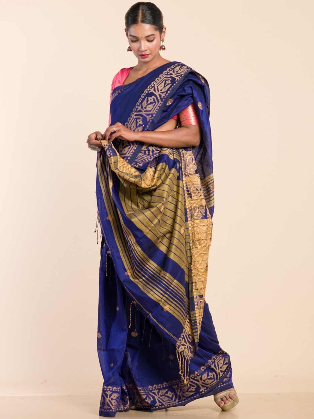 

HERE&NOW Ethnic Motifs Woven Design Jamdani Saree, Blue