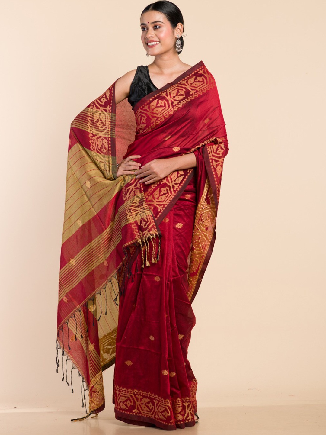 

HERE&NOW Ethnic Motifs Woven Design Jamdani Saree, Maroon
