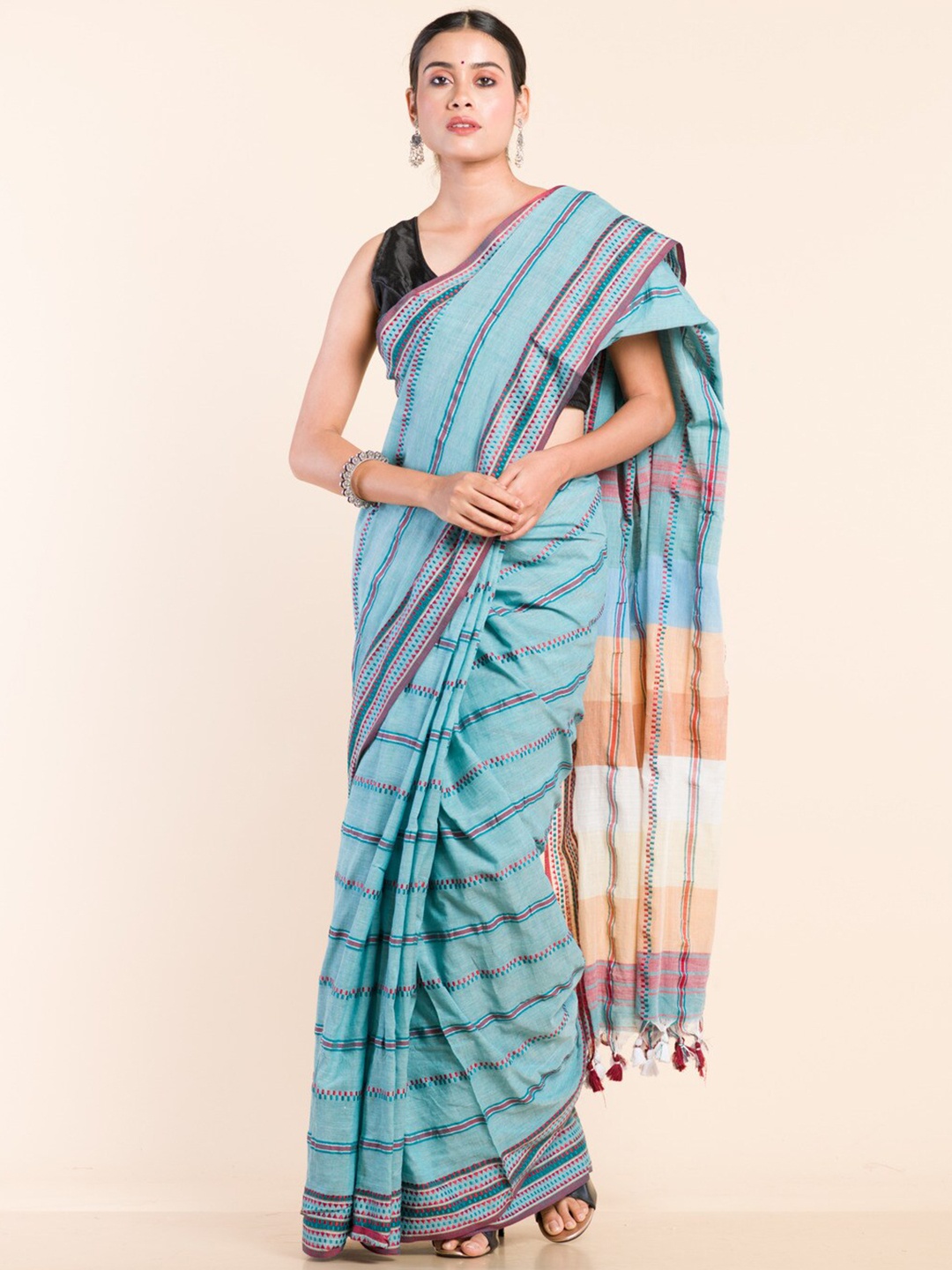 

HERE&NOW Woven Design Pure Cotton Saree, Blue