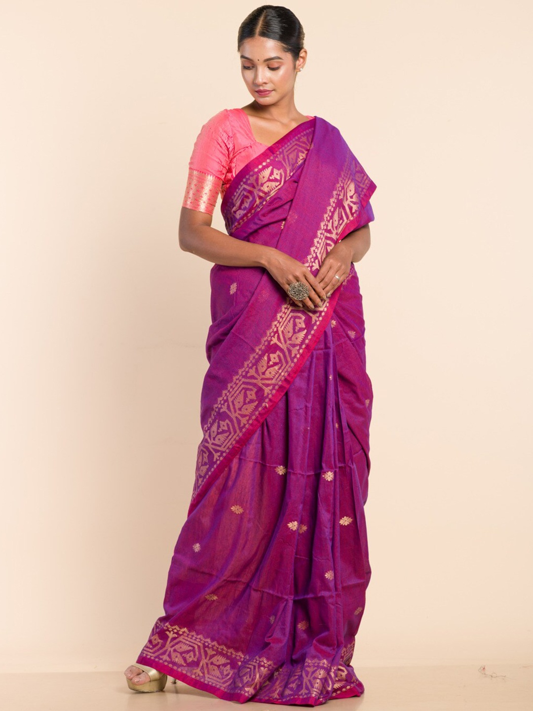 

HERE&NOW Ethnic Motifs Woven Design Zari Jamdani Saree, Purple