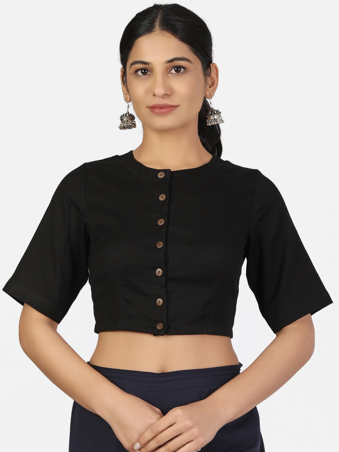 

Llajja Women Pure Cotton Readymade Saree Blouse, Black