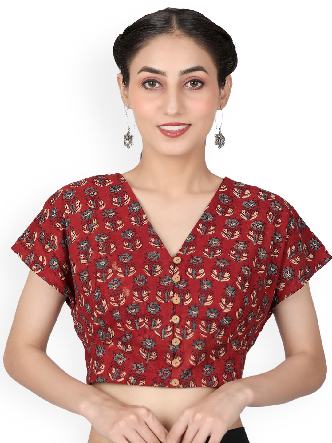 

Llajja Block Printed Pure Cotton Readymade Saree Blouse, Maroon