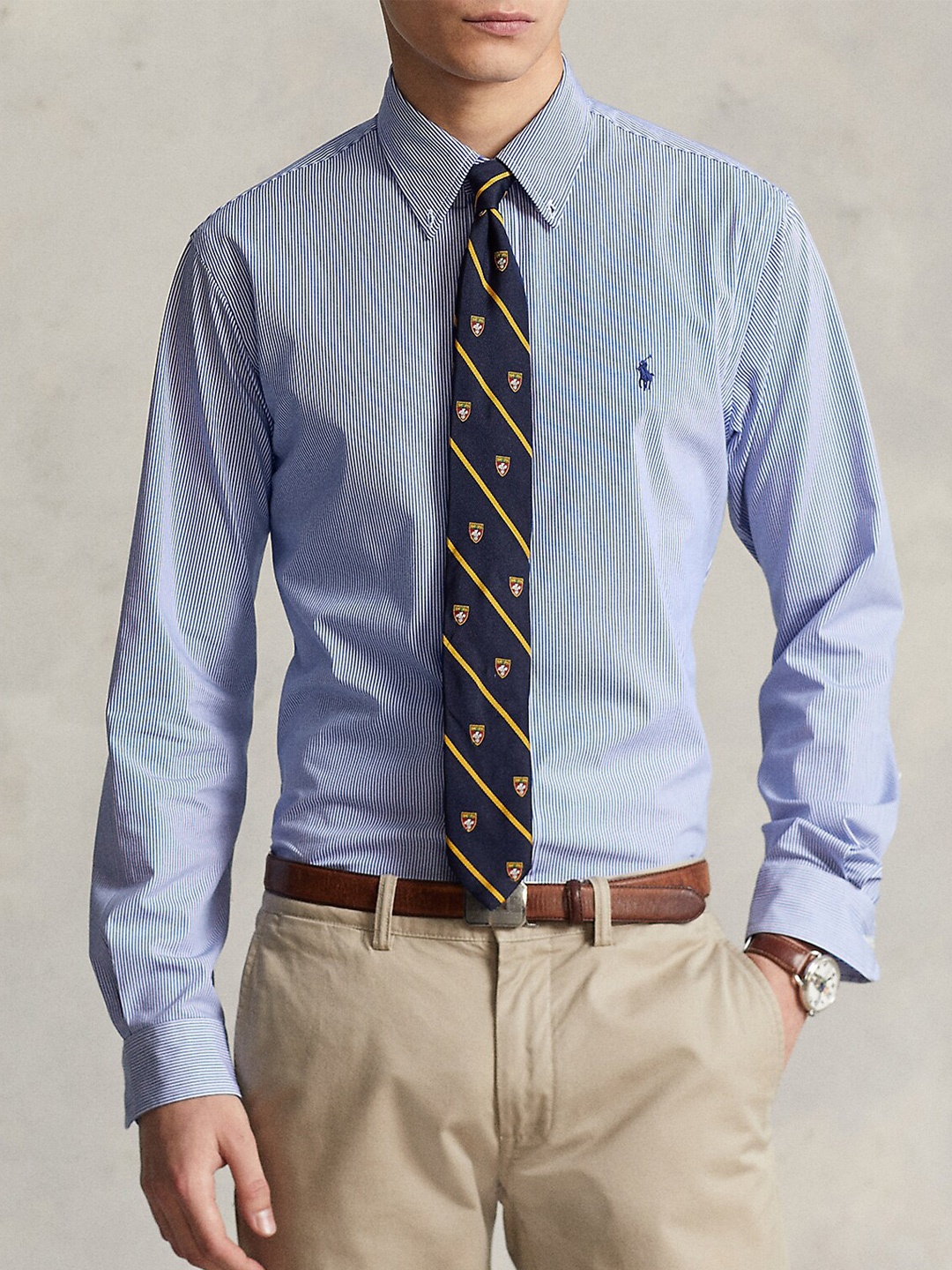 

Polo Ralph Lauren Striped Cotton Linen Formal Shirt, Blue
