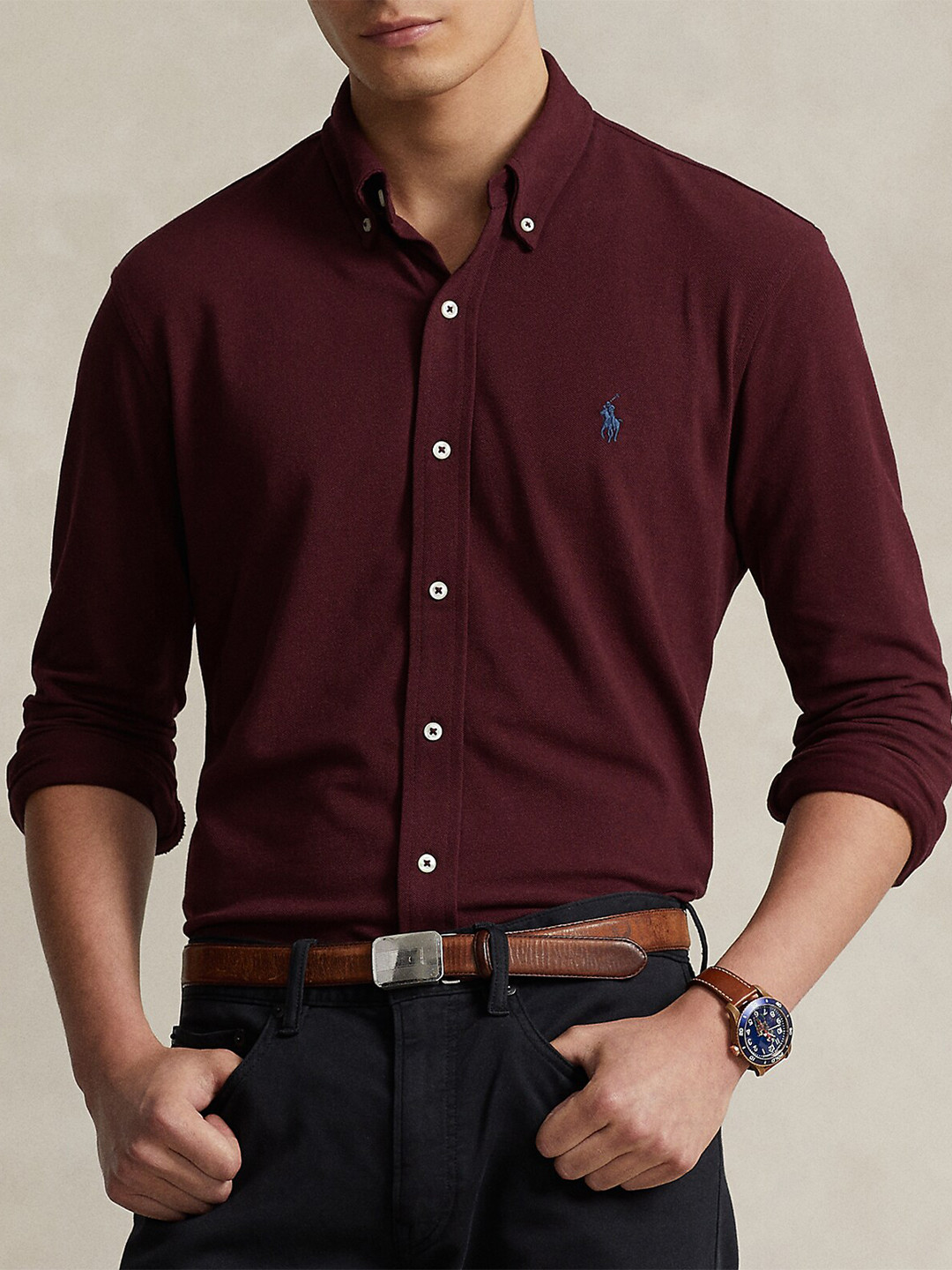 

Polo Ralph Lauren Button-Down Collar Cotton Formal Shirt, Maroon