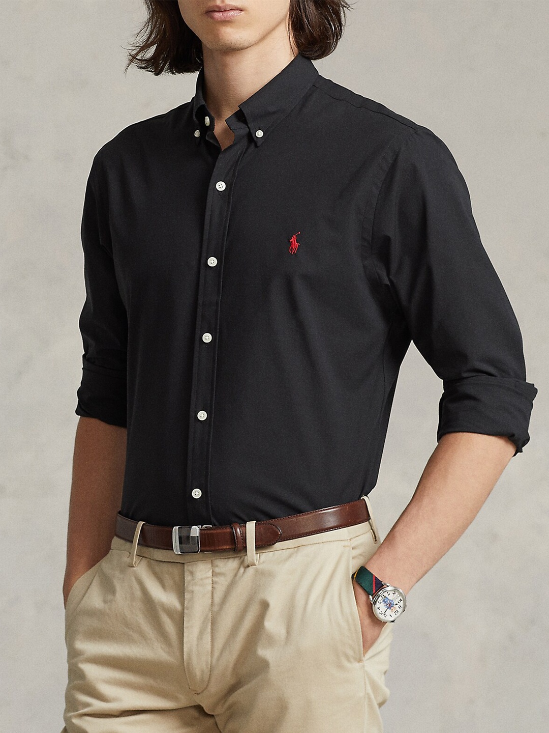 

Polo Ralph Lauren Button-Down Collar Cotton Linen Formal Shirt, Black