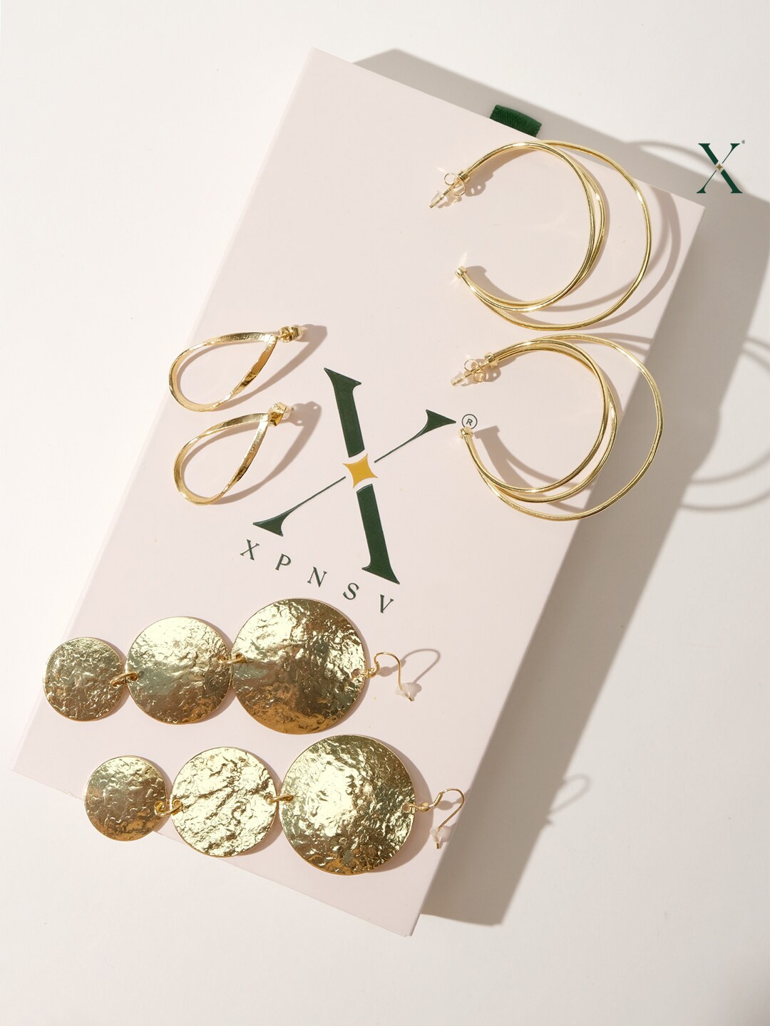 

XPNSV Set Of 3 Gold-Plated Contemporary Drop Earrings