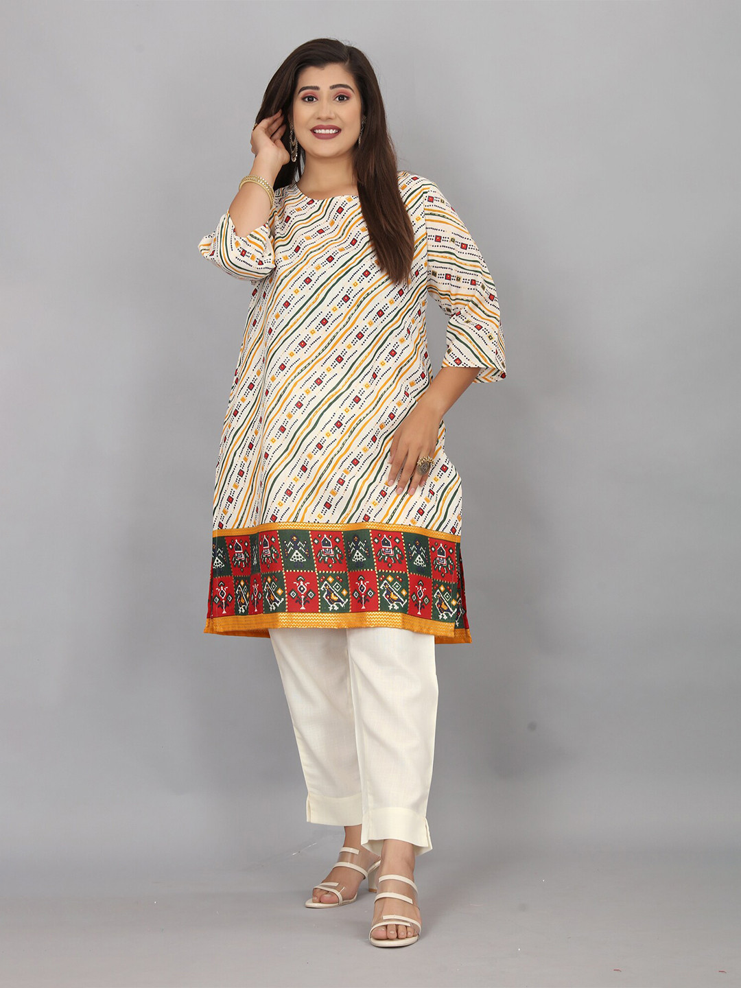 

TAVAS Striped Pure Cotton Straight Kurta, White