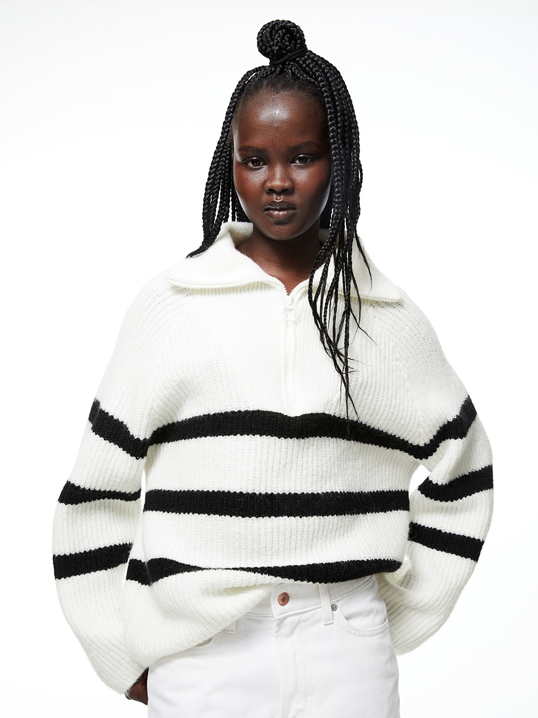 

H&M Oversized Zip Top Jumper, White