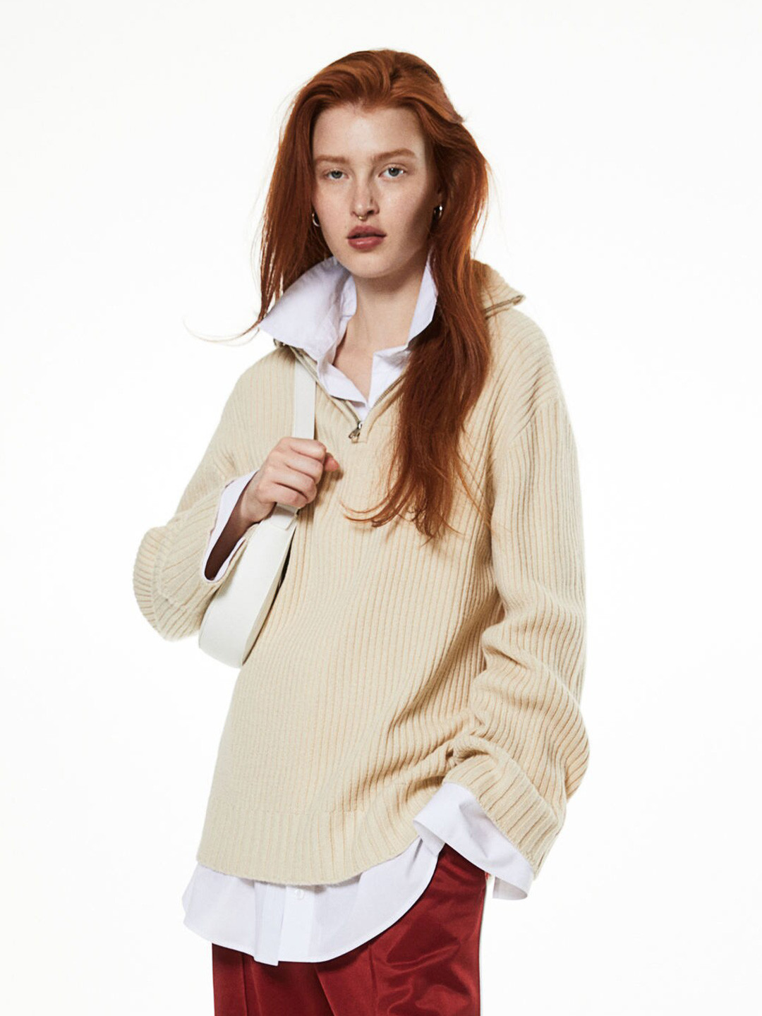 

H&M Oversized Zip-Top Jumper, Beige