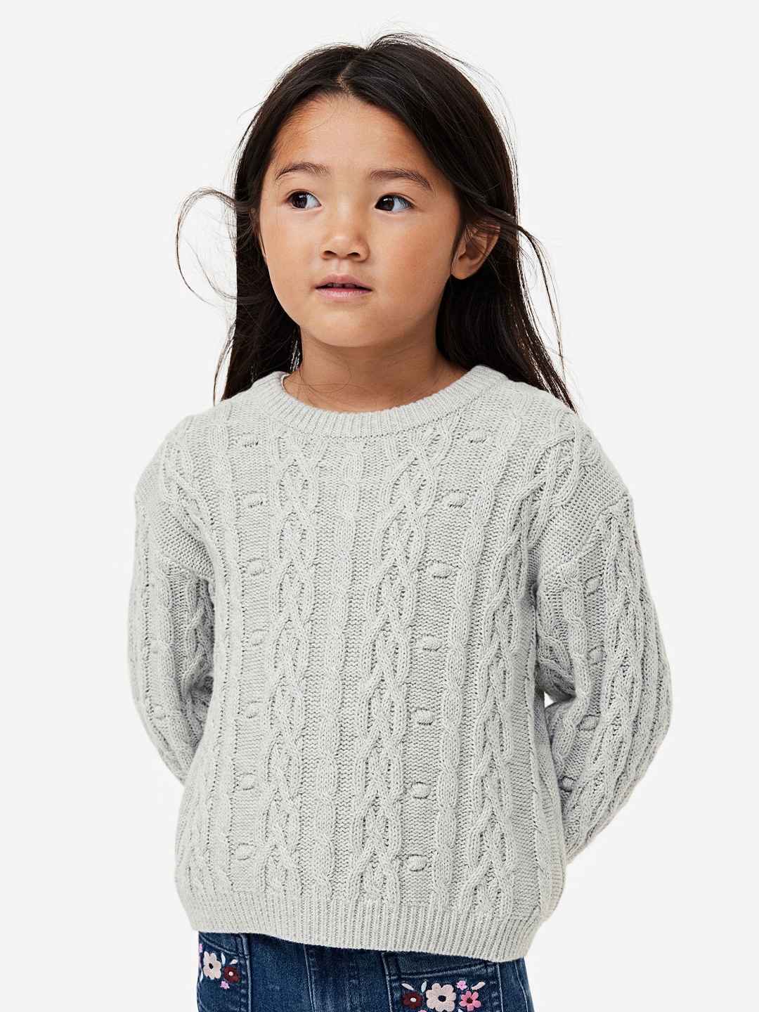 

H&M Girls Pure Cotton Cable Knit Jumper, Grey