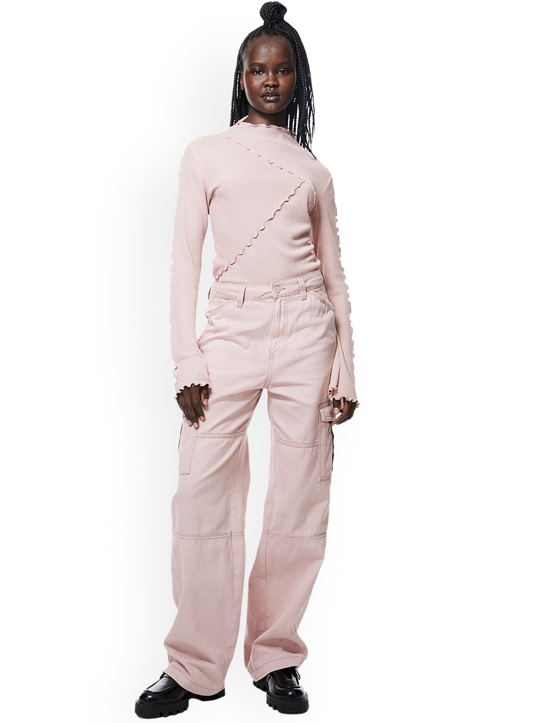 

H&M Women Pure Cotton Twill Cargo Trousers, Pink