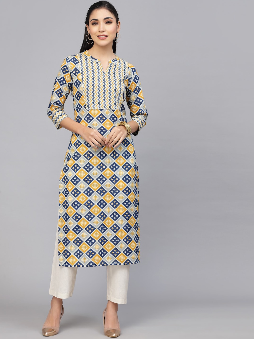 

LARGISH Geometric Printed Cotton Kurta, Blue