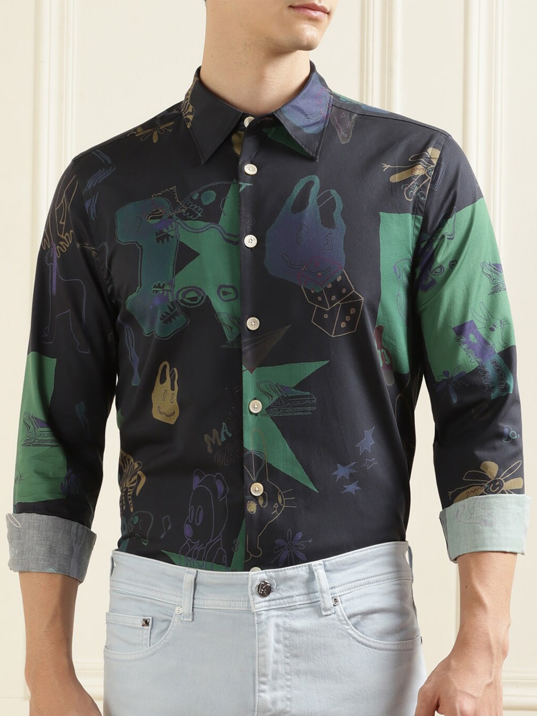 

PS By Paul Smith Abstract Slim Fit Opaque Printed Casual Shirt, Blue