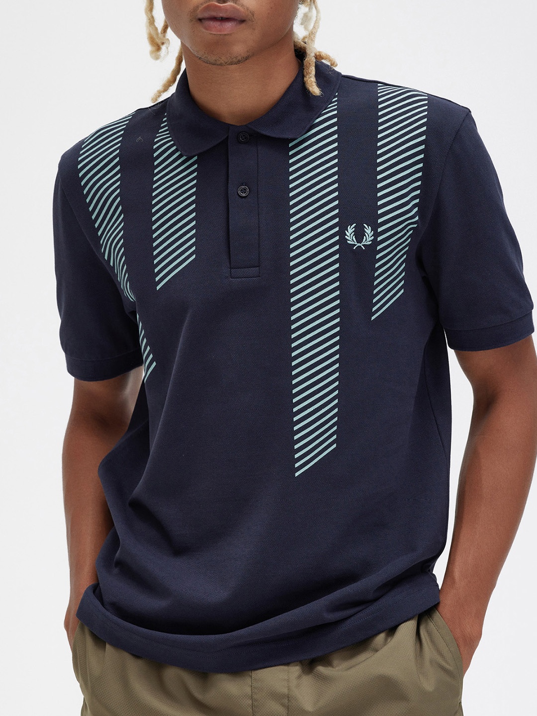 

Fred Perry Striped Polo Collar Pure Cotton T-shirt, Navy blue