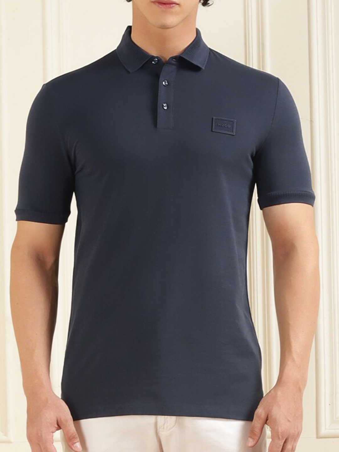 

HUGO Polo Collar Pure Cotton T-shirt, Navy blue